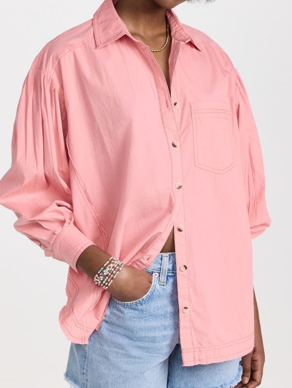 We The Free Pink Button-Down Shirt